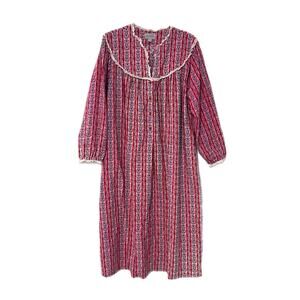 Lanz of Salzburg Flannel Tyrolean Nightgown Women L PinkFloral Heart Cottagecore